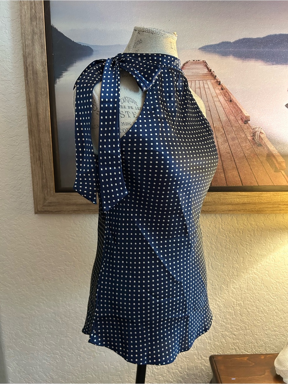 Forever Navy Polka Dot Tie-Neck Camisole